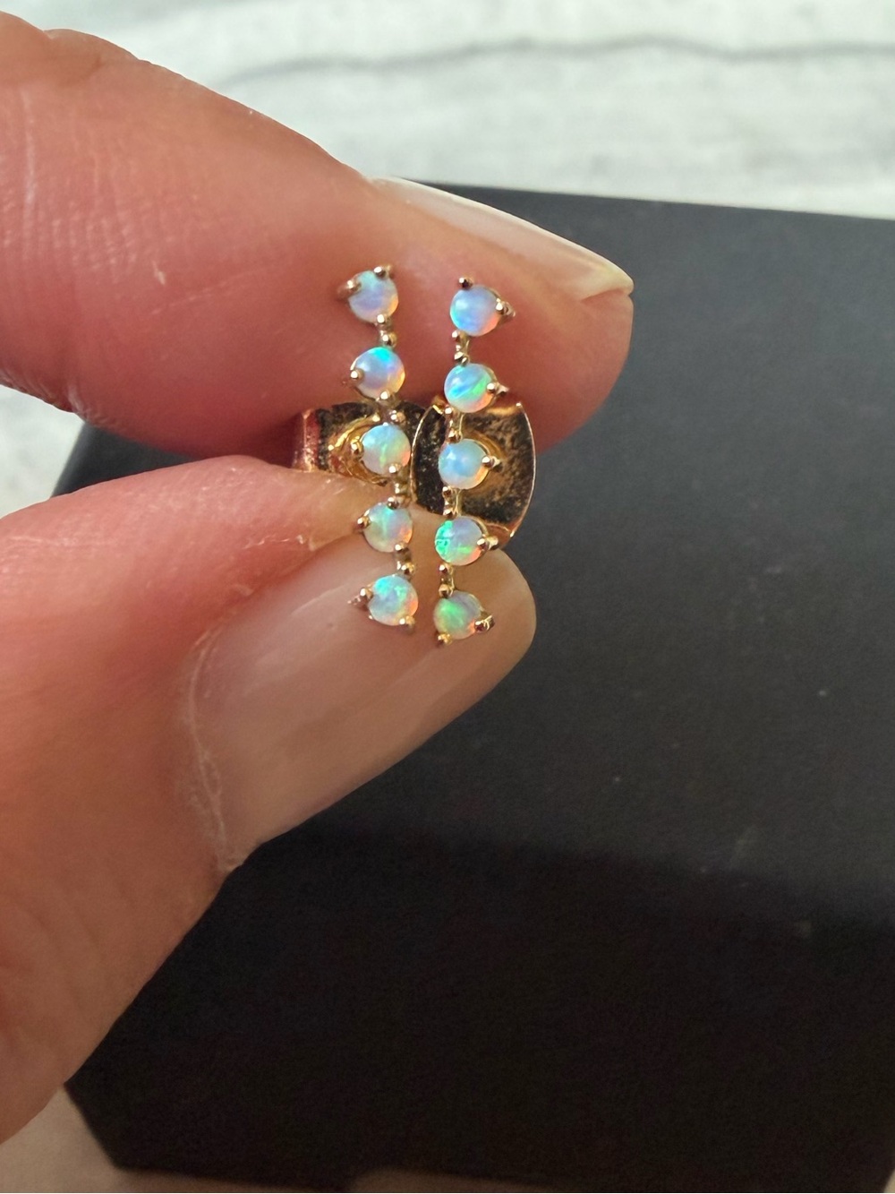 Anthropologie Gold plated Opal Ear Climber Earrings - Iridescent Opal Accents